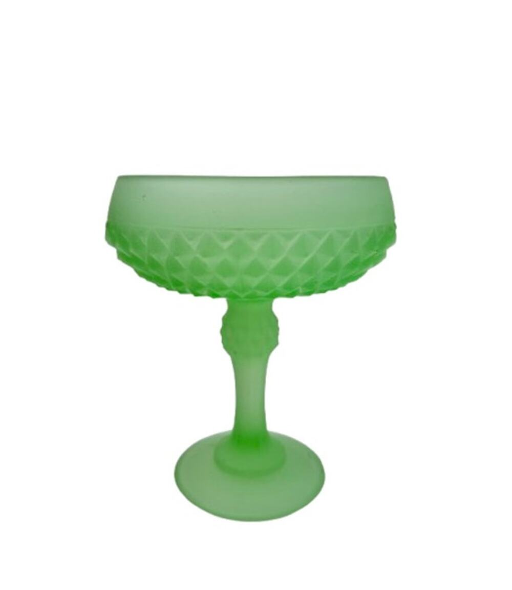 VTG Green Indiana Frosted Footed Pedestal Candy Dish Glass Compote Diamond Point